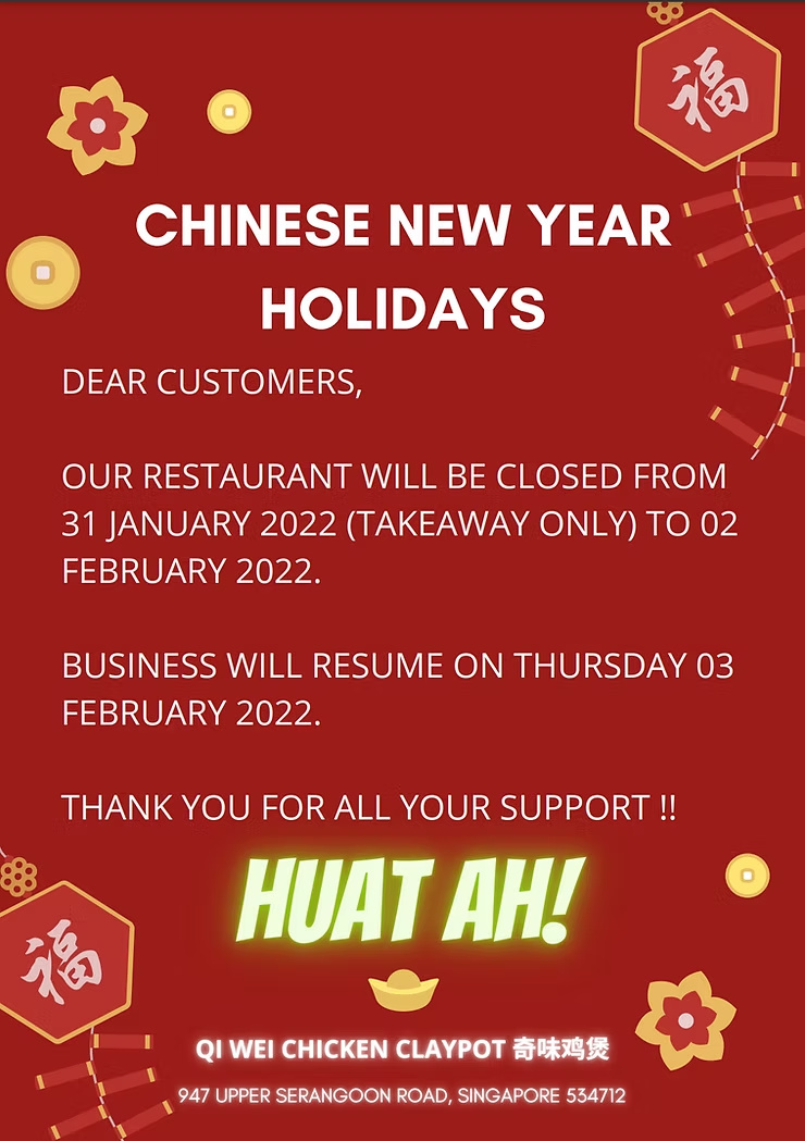 CHINESE NEW YEAR HOLIDAY 2022